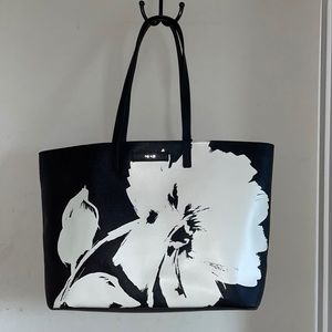 Black DKNY Leather Tote with Floral Design